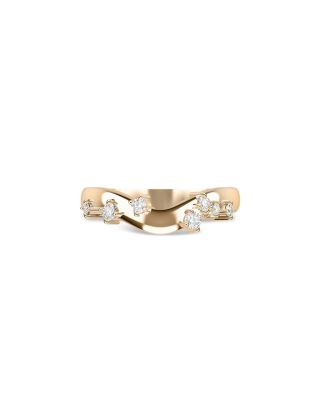 Certified Lab Grown Diamond Gaudi Batllo 3mm Curved Sea Glass Band in 14K Yellow Gold, 0.201 tcw