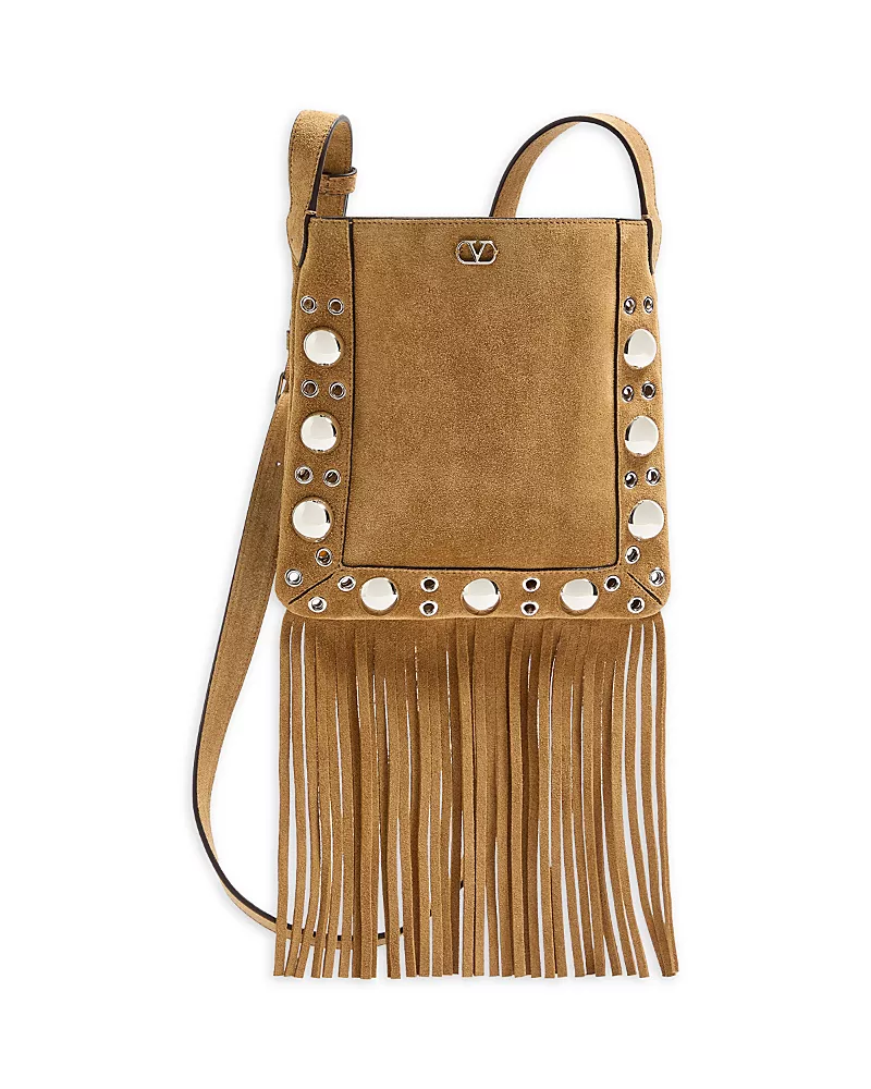 Valentino Garavani Nellcote Small VLogo Fringe Suede Crossbody Bag