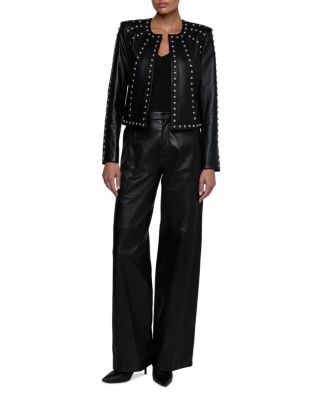 Fia Leather Studded Collarless Jacket