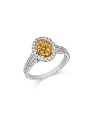 Yellow & White Diamond Halo Cluster Ring in 18K Yellow & White Gold, 0.77 tcw