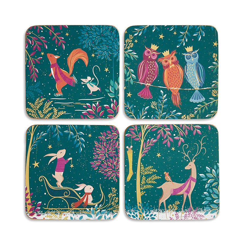 Portmeirion Sara Miller Woodland Tales Coasters, Set Of 4 In Green