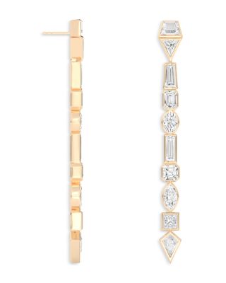 Certified Lab Grown Diamond Mixed Cut Azadi Shoulder Duster Drop Earrings in 14K Yellow Gold, 10.05 tcw