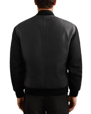 Pearman Wool Blend Sleeve Leather Bomber Jacket