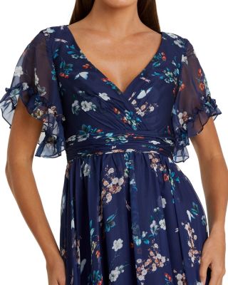 Flounce Sleeve Floral Maxi Dress