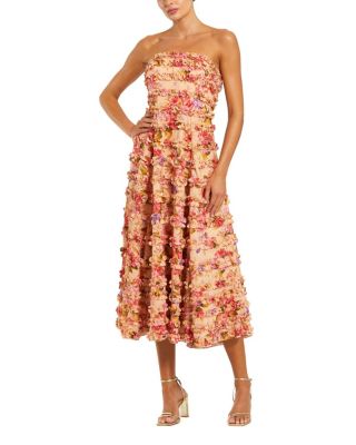  Ruffle Strapless Ankle Cotton Dress