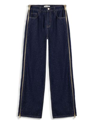  Zip Accent Straight-Leg Denim Pants in Dark Wash