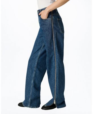 Zip Accent Straight-Leg Denim Pants in Medium Blue