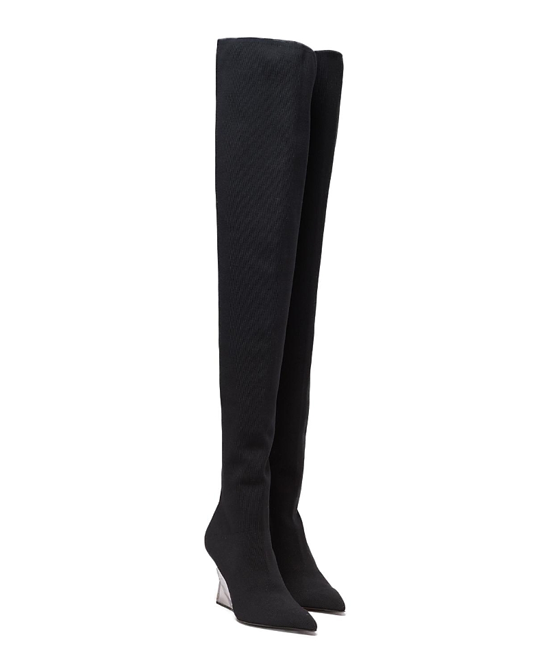 Balmain Women's Wedge Knit Thigh-High Boots