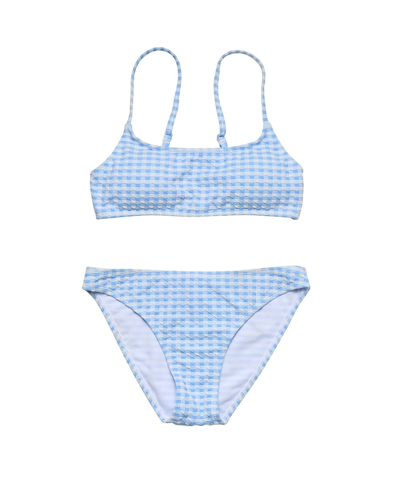 Snapper Rock Girls' Seaside Gingham Teen Crop Bikini - Big Kid In Blue