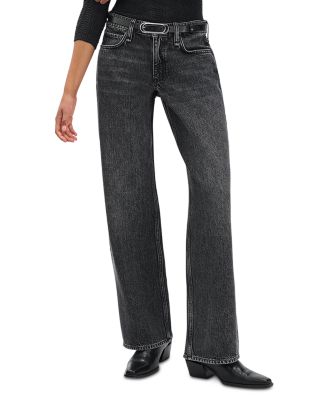 Saige Mid Rise Relaxed Leg Jeans in Charcoal