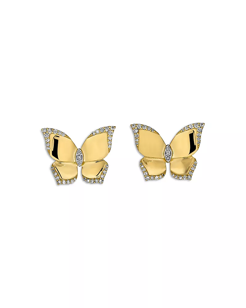 Piranesi 18K Yellow Gold Butterfly Diamond Oro Stud Earrings