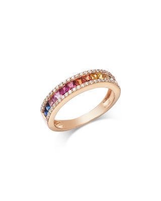 Rainbow Sapphire & Diamond Band in 14K Rose Gold