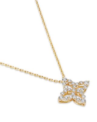 18K Yellow Gold Diamond Flower Outline Pendant Necklace, 16-18"