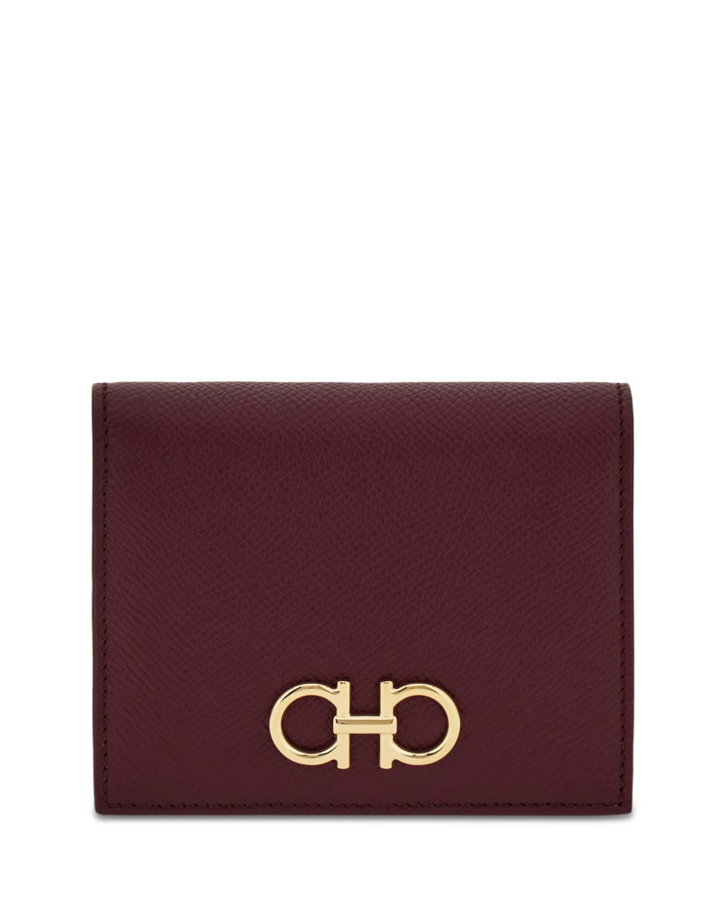 Ferragamo Gancini Compact Leather Wallet in Plum
