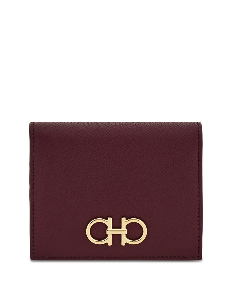 Ferragamo Gancini Compact Leather Wallet In Purple