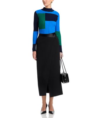 Long Sleeved Color Blocked Mock Neck Pullover Sweater