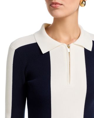 Long Bell Sleeved Color Blocked Collared Half Zip Sweater