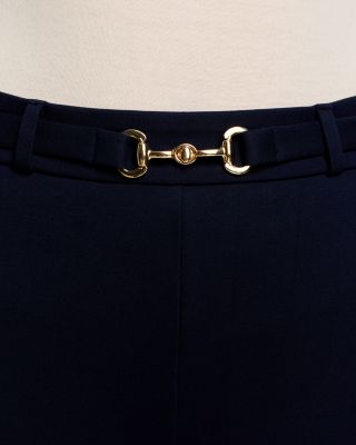 Buckle Belt Elastic Back Wide Leg Pants