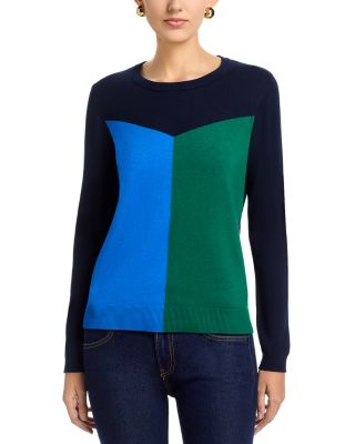 Long Sleeved Color Blocked Jersey Crewneck Pullover Sweater
