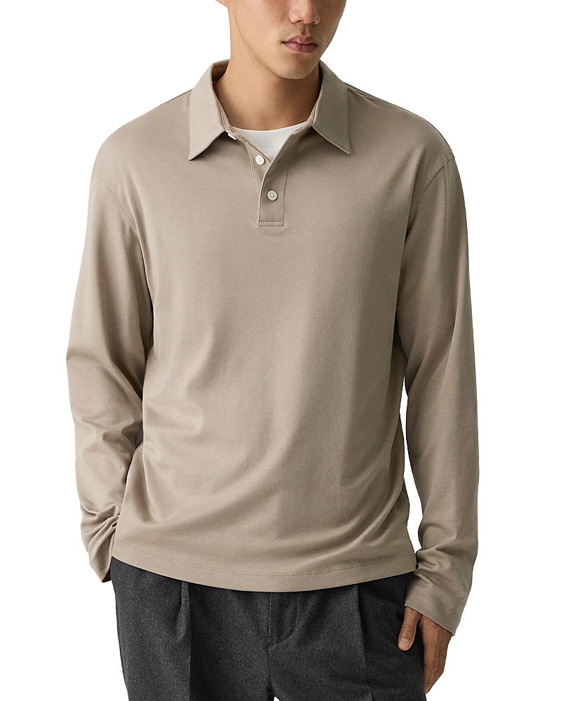 Theory Relaxed Long-sleeve Polo Shirt In Cotton Jersey In Brown