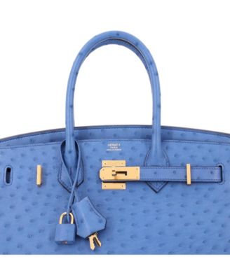 Birkin 30 Handbag Blue Ostrich with Gold Hardware