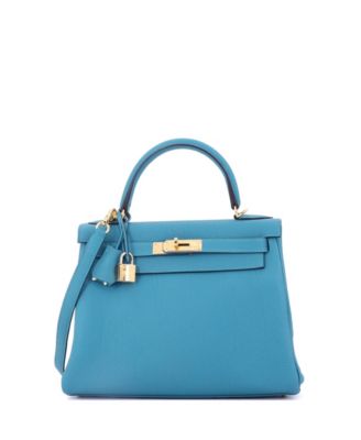 Kelly 28 Handbag Blue Togo with Gold Hardware