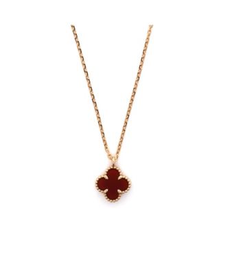  Sweet Alhambra Pendant Necklace 18K Rose Gold and Carnelian, 15 - 15.75"