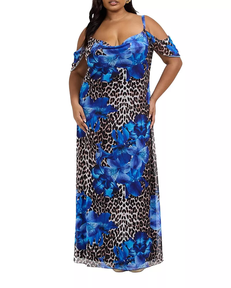 Fashion-szn Curve Leopard Print And Floral Maxi Dress