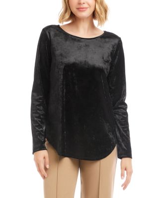 Long Sleeve Crushed Velvet Shirttail Top