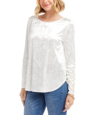 Long Sleeve Crushed Velvet Shirttail Top