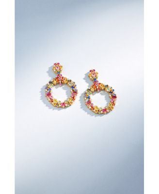 18K Yellow Gold La Fantaisie Rainbow Sapphire & Diamond Circle Drop Earrings