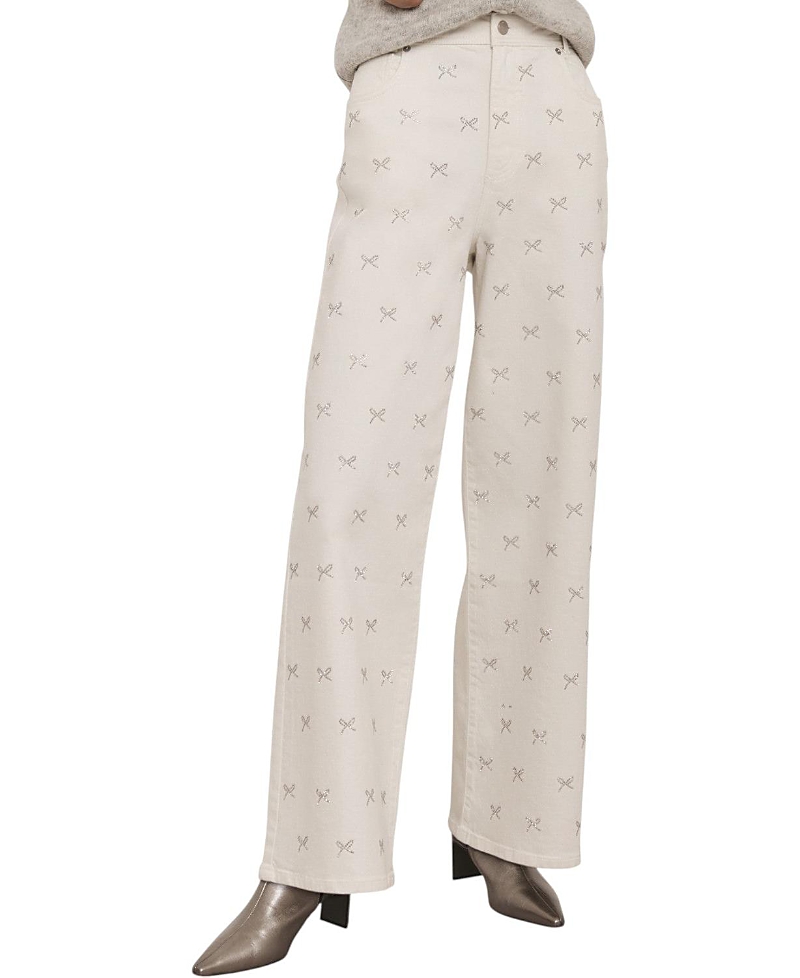 Mint Velvet Women's White wash Embellished Wide Jeans