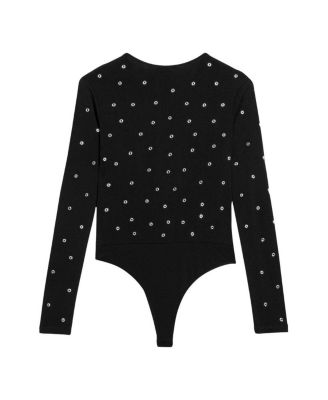  Embellished V-Neck Long Sleeve Top