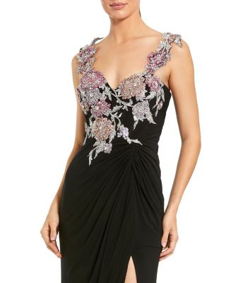 Sweetheart Jersey Gown with Floral Embellishments