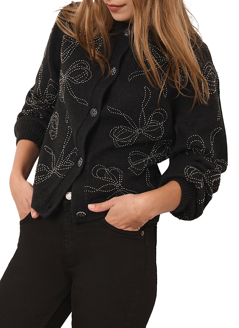 Mint Velvet Women's Bow Detail Embellished Cardigan In Black