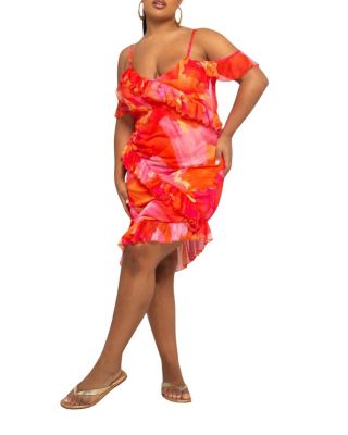 Plus Floral Print Mesh Midi Dress