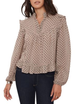 Women's Neutral Jacquard Polka Dot Blouse