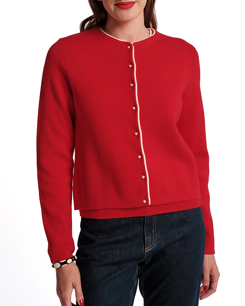 Frances Valentine Darling Cardigan Colorblock Piping In Red