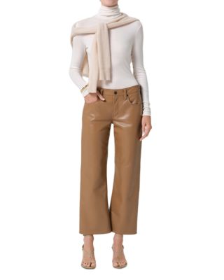 Faye Leather Vintage Straight Jeans in Pale Toffee