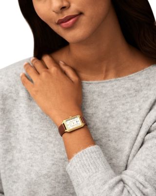 Raquel Three-Hand Date Medium Brown Leather Watch, 26mm x 40mm