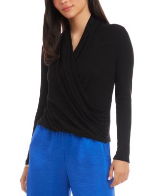 Long Sleeve Ribbed Drape Front Crossover Top
