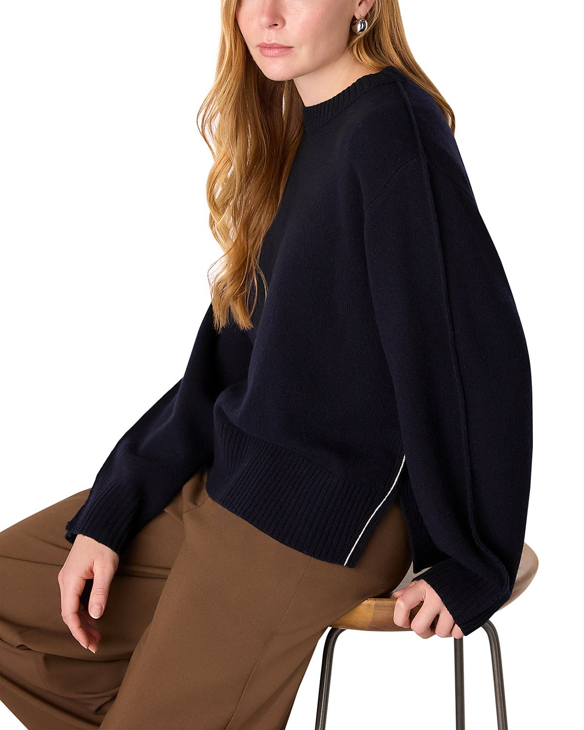 Whistles Side Stripe Detail Wool Knit Sweater