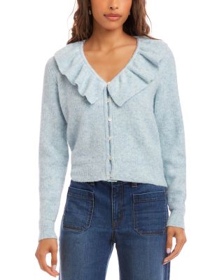 Ruffle Neckline Cardigan Sweater