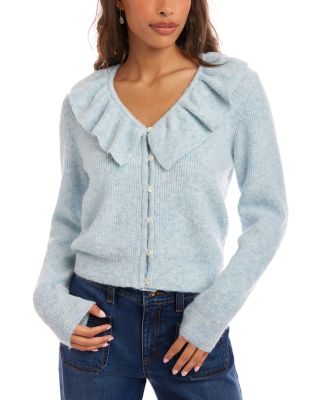 Ruffle Neckline Cardigan Sweater