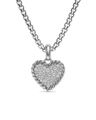 Pav&eacute; Heart Amulet in Sterling Silver with Diamonds, 15.6mm