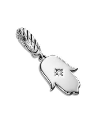 Hamsa Amulet in Sterling Silver with Center Diamond, 15.8mm