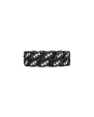 Men's Curb Chain Band Ring in Black Titanium with Diamonds, 8mm