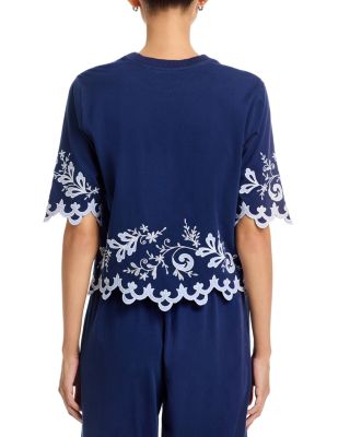 Embroidered Elbow Sleeve Top