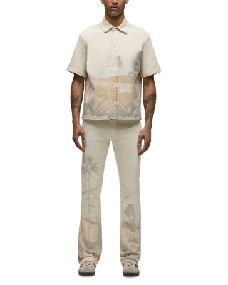 Walker Kick Flare Straight Fit Distressed Jeans in Natural Desert White
