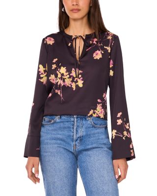 Split Neck Tie Long Sleeve Top